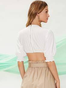 SHEIN Shirred Yoke Crop Top - White - View 2