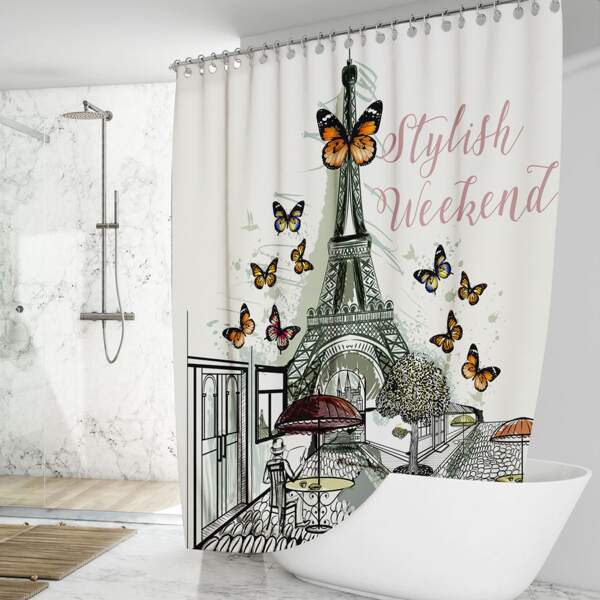 

Eiffel Tower Print Shower Curtain, Multicolor
