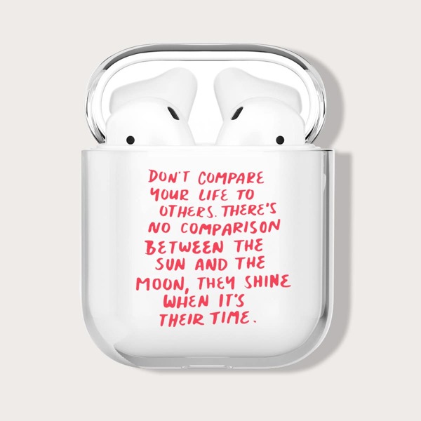 

Прозрачный чехол для Airpods с текстовым принтом