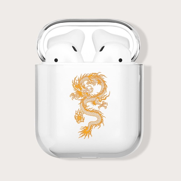 

Прозрачный чехол для Airpods с принтом китайского дракона, Оранжевый
