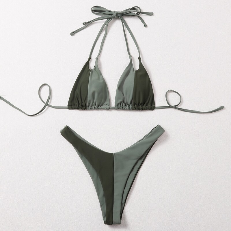 

Two Tone Halter Bikini Swimsuit, Green