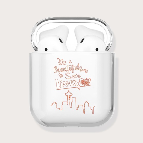 

Прозрачный чехол для Airpods с текстовым принтом