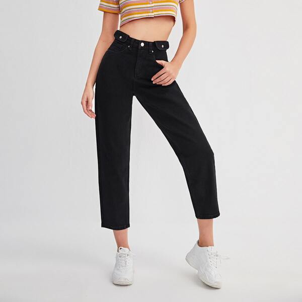 

High-Rise Cropped Mom Jeans, Black