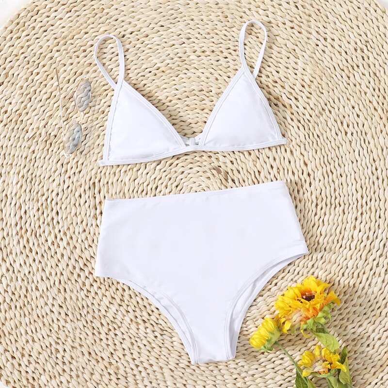 

Triangle High Waist Bikini Swimsuit, White