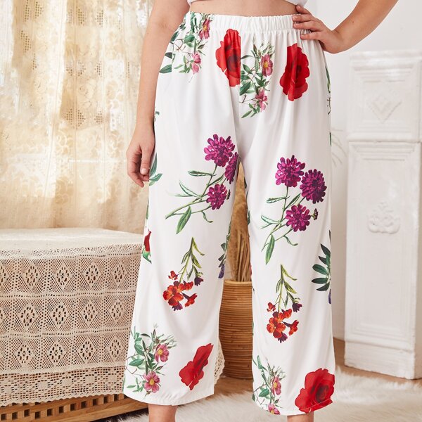 

Plus Floral Print Sleep Pants, White