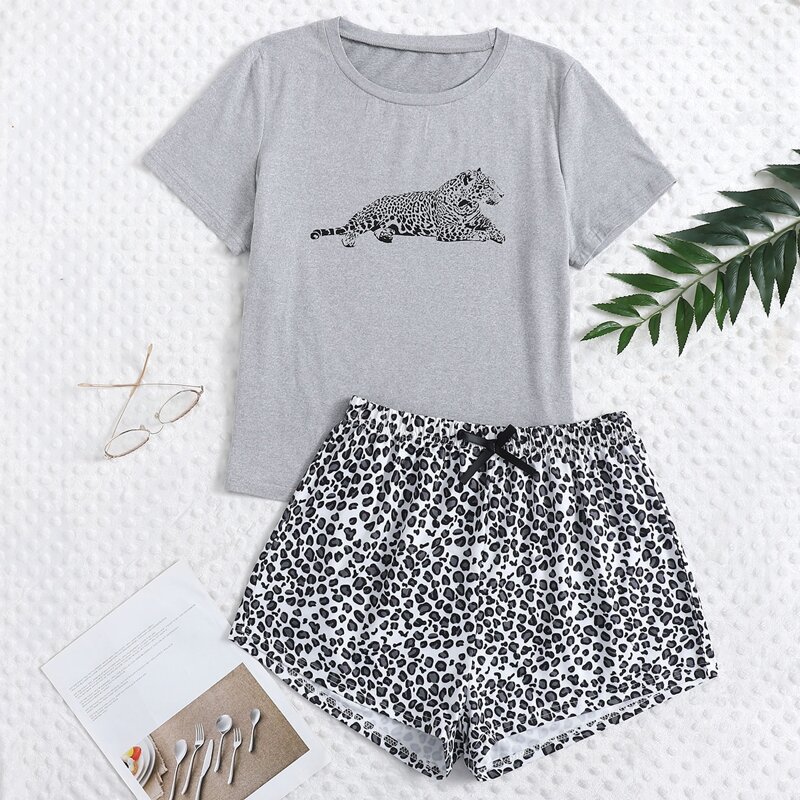 

Leopard Print Bow PJ Set, Multicolor