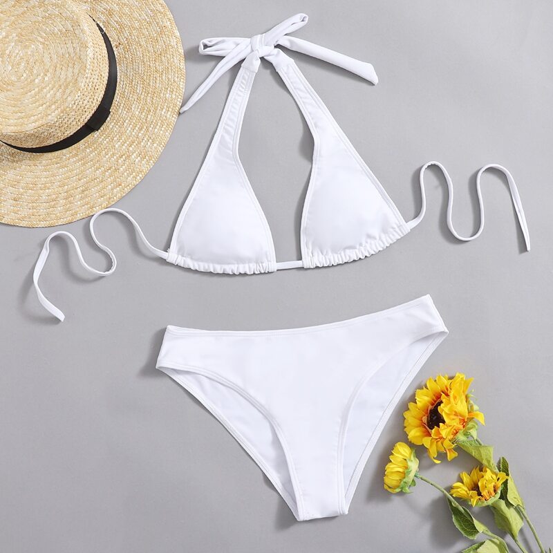 

Halter Tie Back Bikini Swimsuit, White