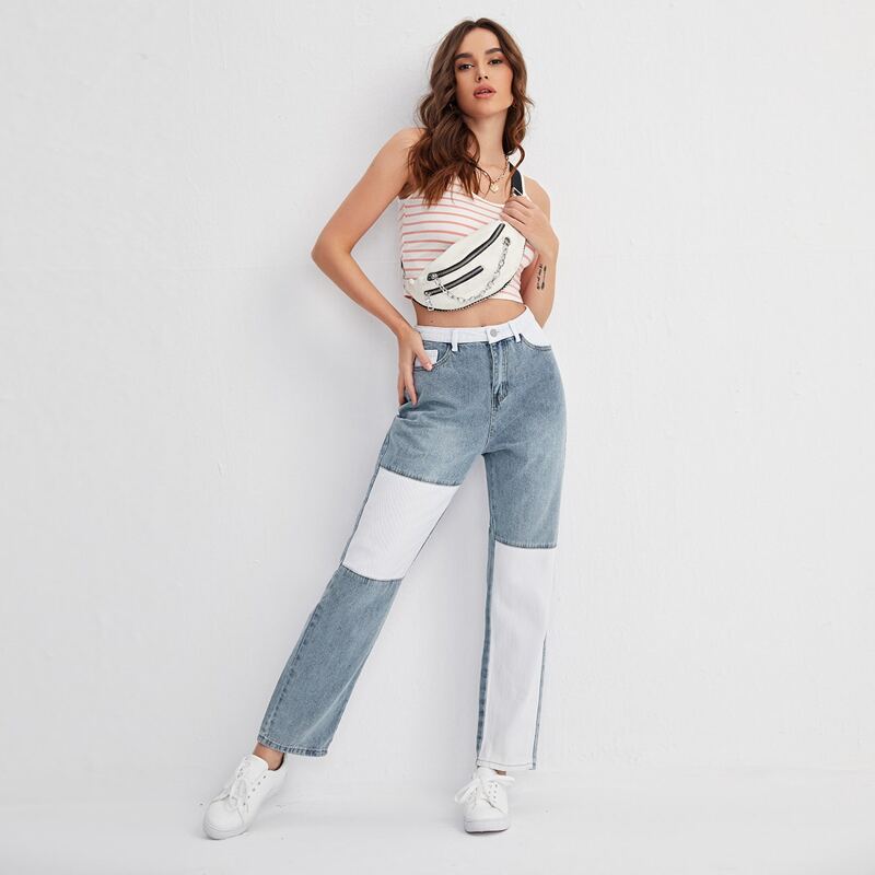 

Two Tone Straight Leg Jeans, Multicolor