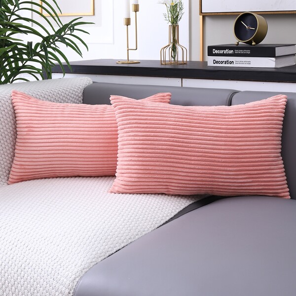 

1pc Plain Lumbar Pillow Cover Without Filler, Pink