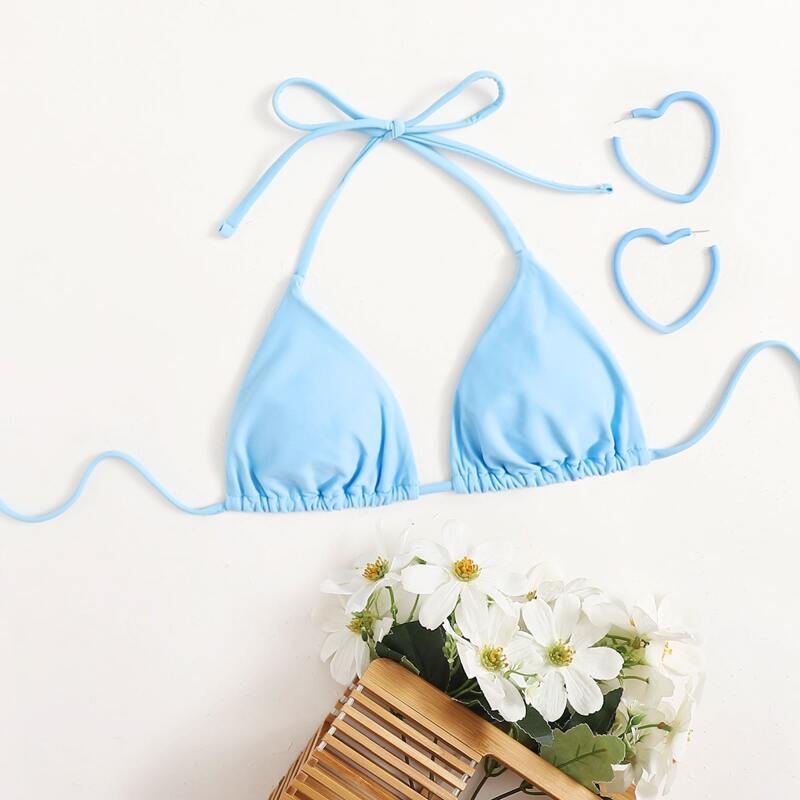 

Solid Triangle Bikini Top, Baby blue