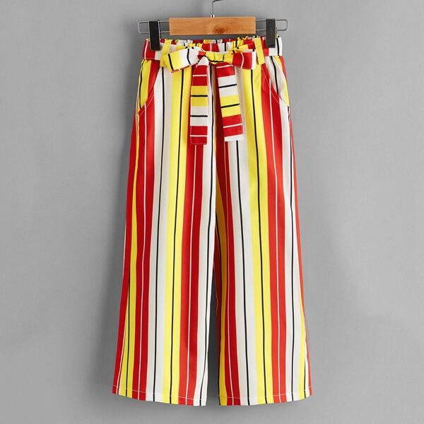 

Toddler Girls Striped Pocket Belted Pants, Multicolor