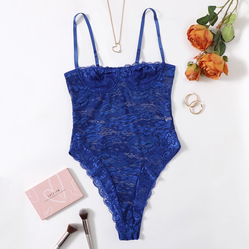 

Solid Lace Teddy Bodysuit, Royal blue