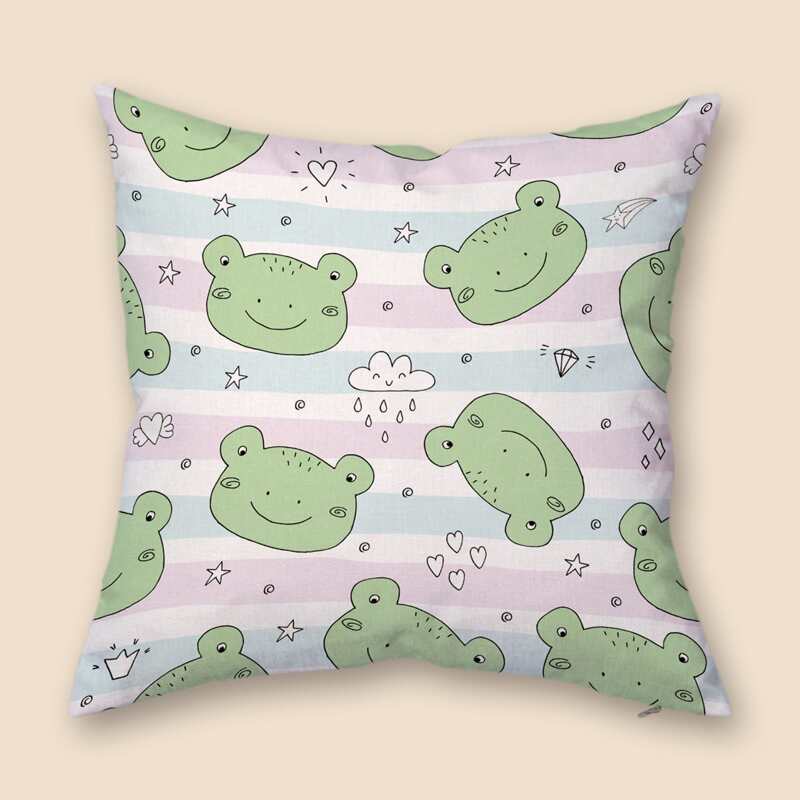 

Kids Cartoon Frog Print Cushion Cover Without Filler, Multicolor