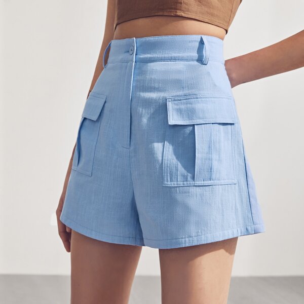 

Flap Pocket Wide Leg Shorts, Baby blue