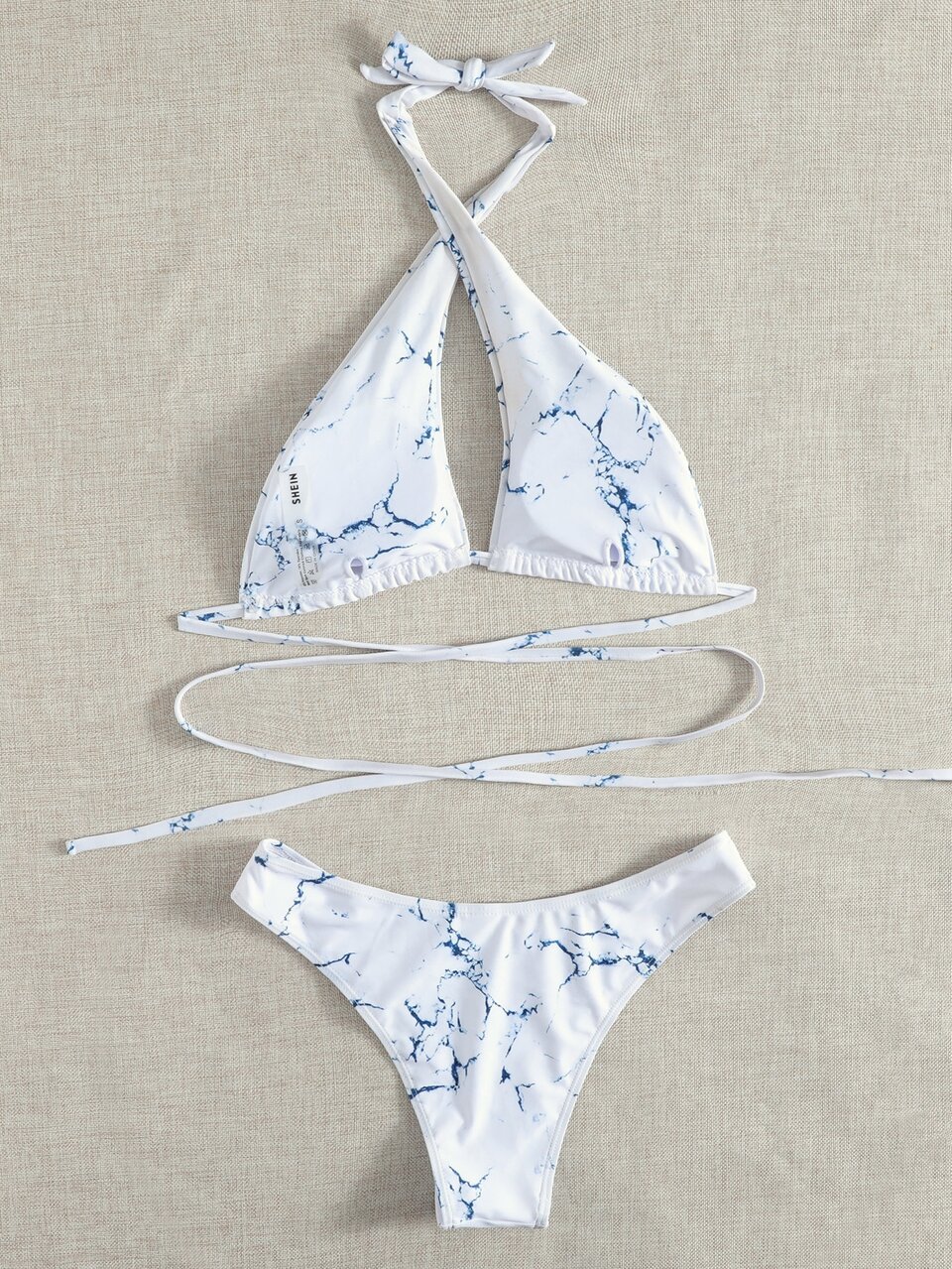 Marble Print Crisscross Halter Bikini Set