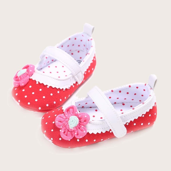 

Baby Girl Flower Appliques Polka Dot Flats, Red