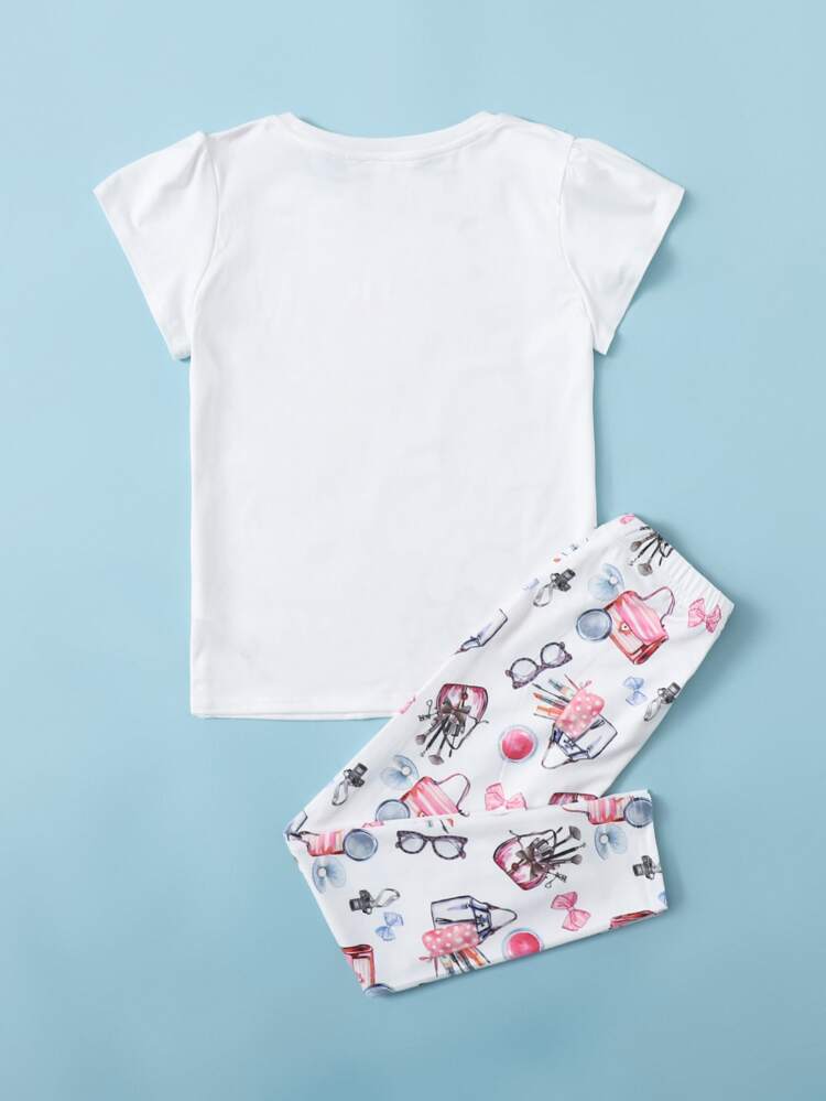 Tween Girl Bag & Letter Graphic Tee & Leggings Set