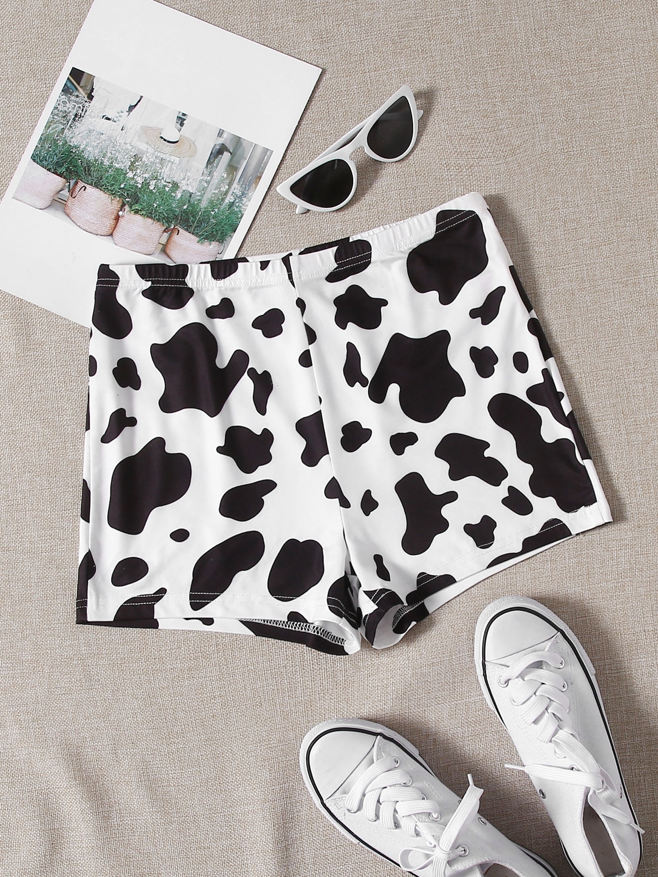 Our Cow Print Biker Shorts is such a vibe - ROMWE