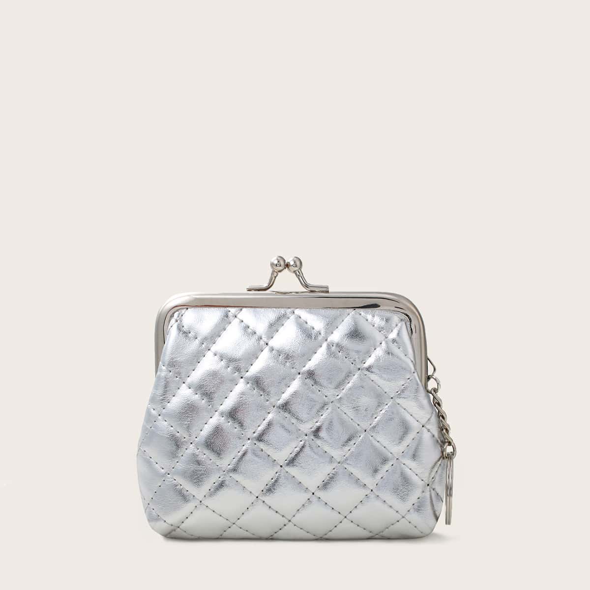 

Quilted Kiss Lock Purse, Silver