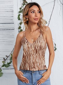 SHEIN 雙v領蛇皮紋圖案吊帶上衣 - 彩色 - 查看 3