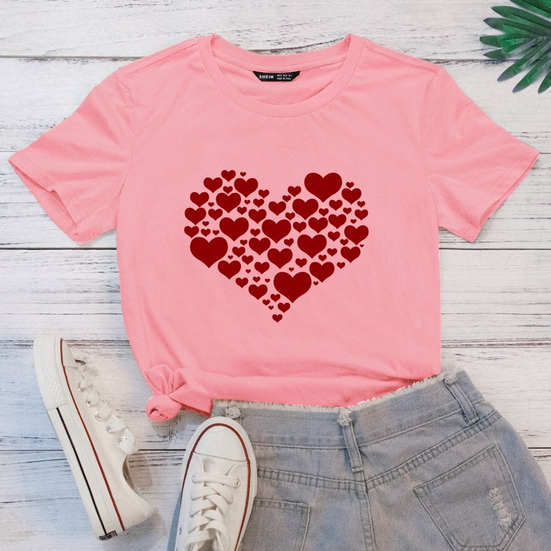 

Heart Print Tee, Coral pink