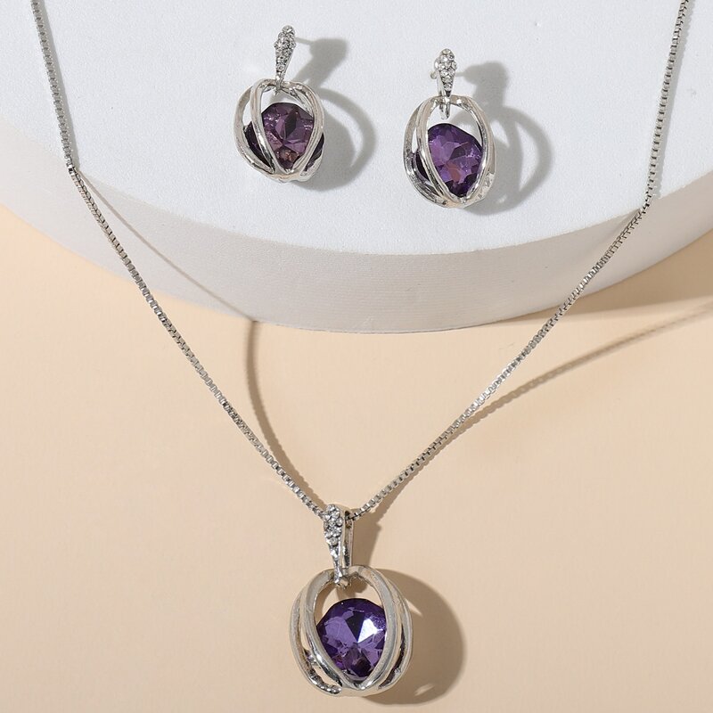 

1pc Crystal Decor Necklace & 1pair Drop Earrings, Silver