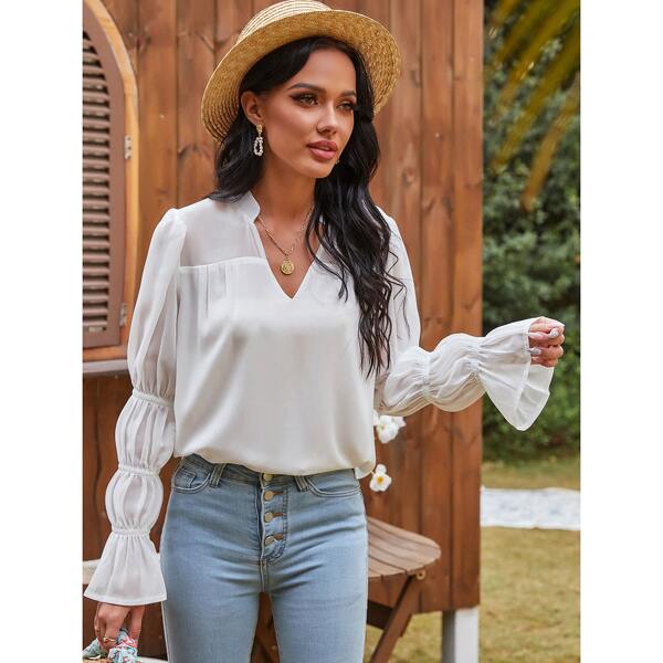 

Solid Sheer Chiffon Blouse, White