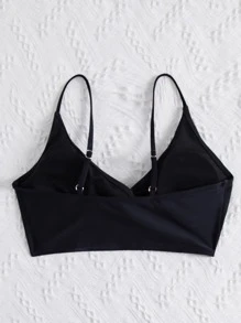 SHEIN Swim Solid Twist Front Bikini Top, For Summer Beach Vacation - Black - View 2