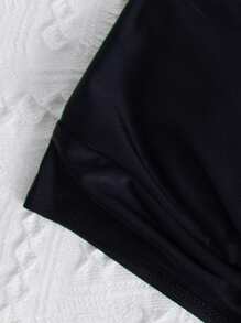 SHEIN Swim Solid Twist Front Bikini Top, For Summer Beach Vacation - Black - View 3