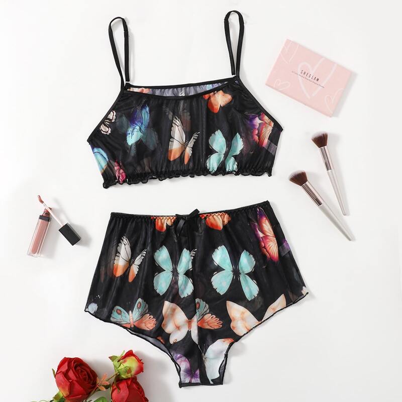 

Mesh Butterfly Lingerie Set, Black