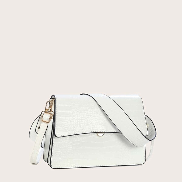 

Croc Embossed Flap Crossbody Bag, White
