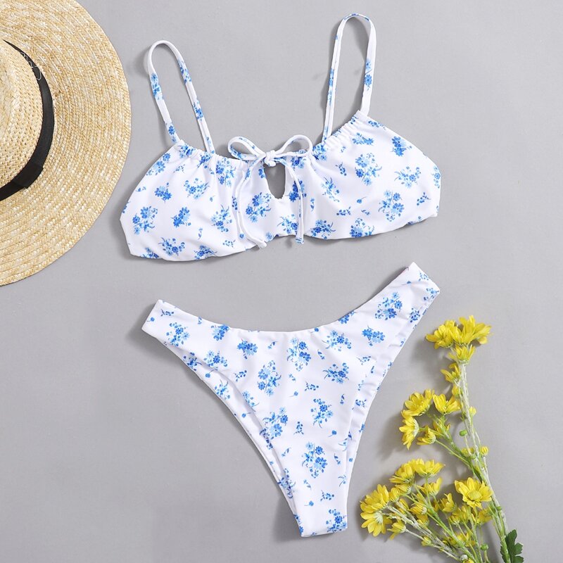 

Ditsy Floral High Leg Bikini Swimsuit, Multicolor