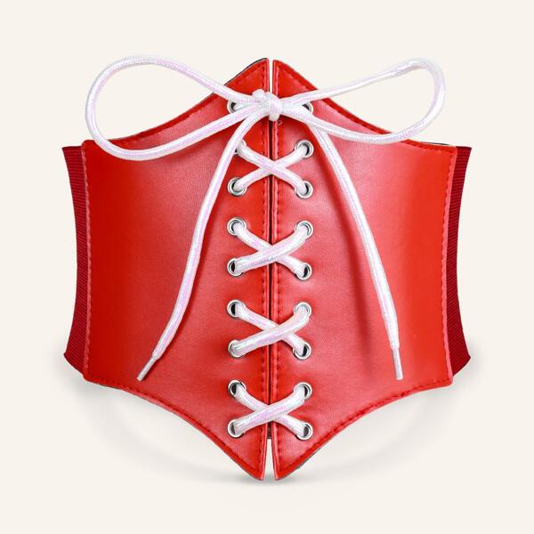 

Lace-up Corset Belt, Red