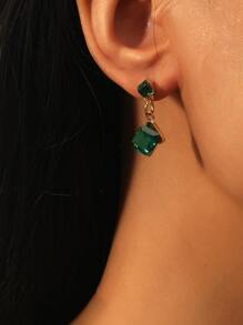 Geometric Rhinestone Decor Drop Earrings - Green - View 1
