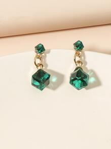 Geometric Rhinestone Decor Drop Earrings - Green - View 2