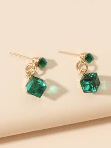 Geometric Rhinestone Decor Drop Earrings - Green - View 3