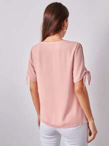 SHEIN Clasi Solid Self-Tie Split Sleeve Top - Baby Pink - View 2