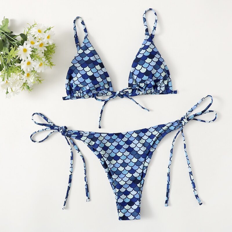 

Fish Scales Tie Side Bikini Swimsuit, Multicolor