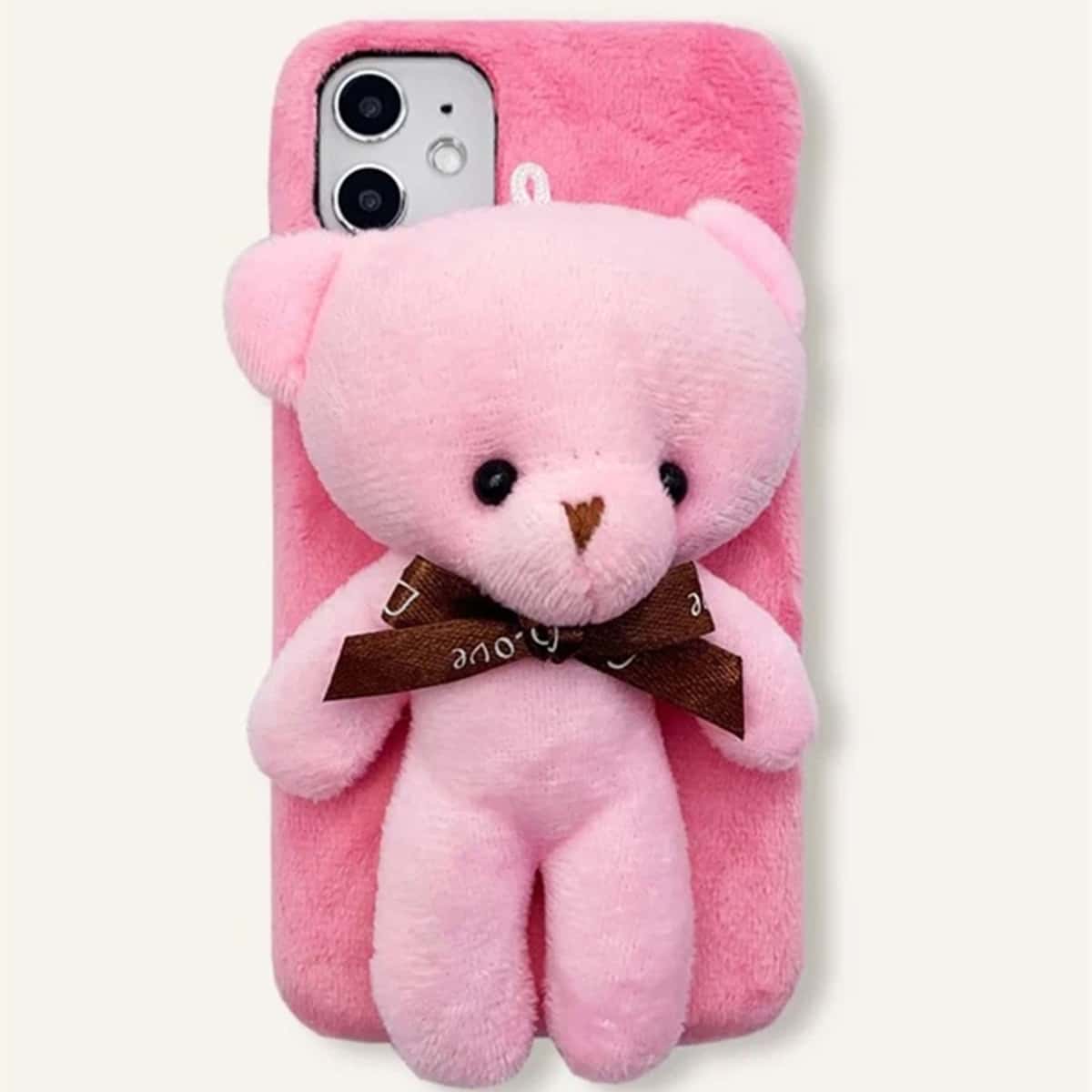 

Cartoon Bear Fluffy iPhone Case, Pink