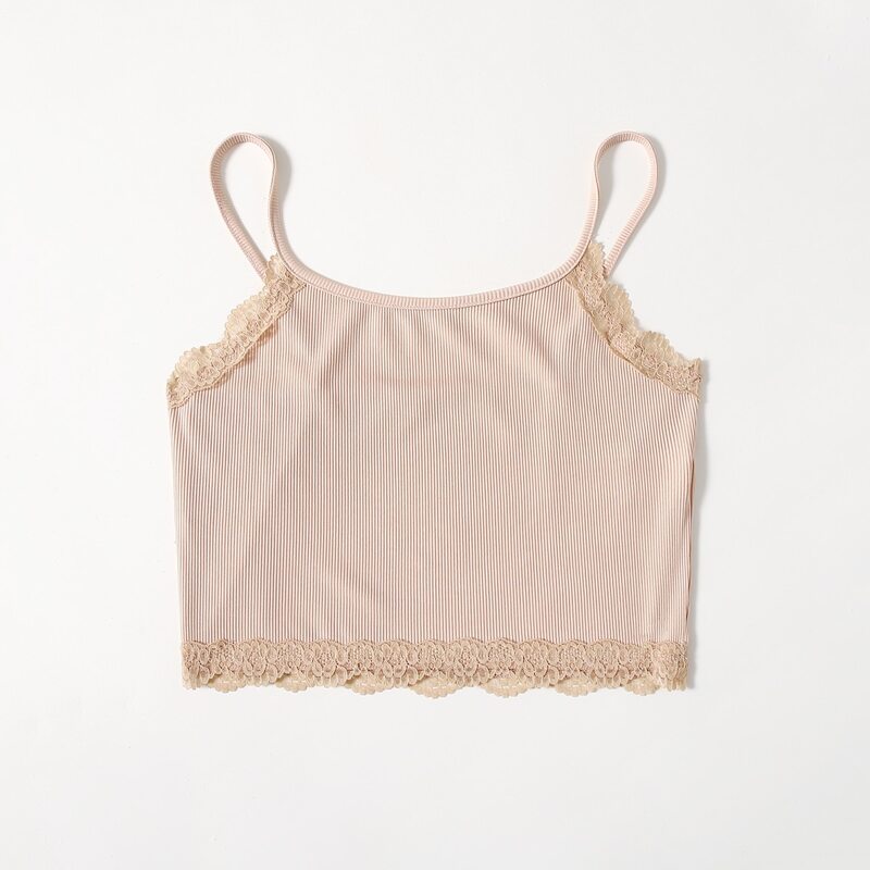 

Contrast Lace Crop Cami Top, Baby pink