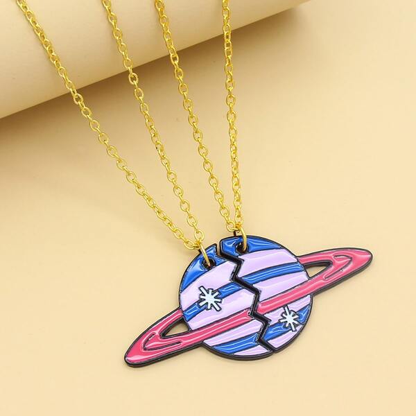 

2pcs Kids Planet Charm Necklace, Multicolor
