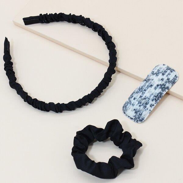 

3pcs Toddler Girls Pleated Hair Accessory, Black