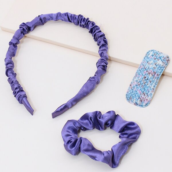 

3pcs Toddler Girls Pleated Hair Accessory, Purple