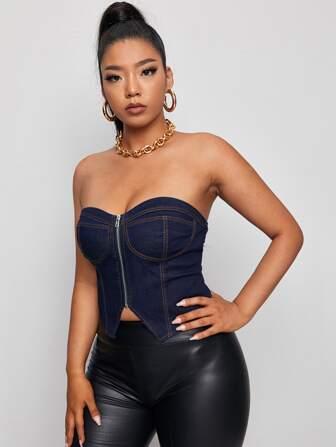 Top en jean avec zip