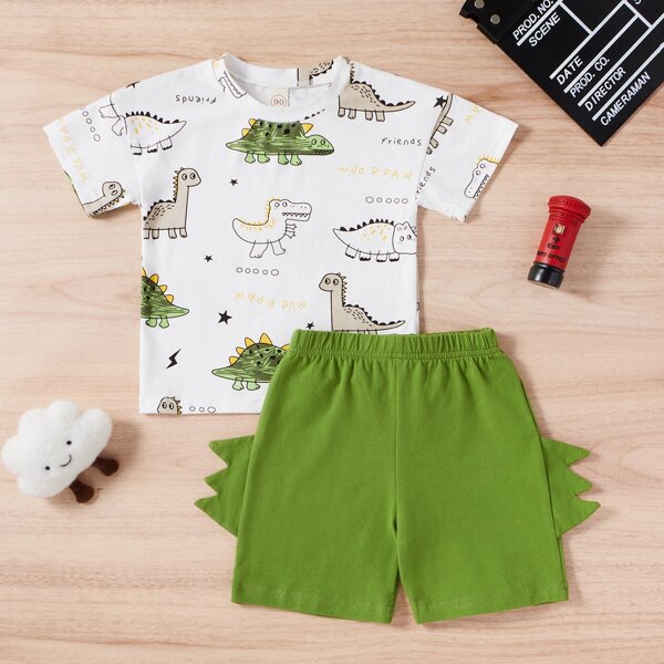 

Toddler Boys Cartoon Graphic Tee With 3D Patched Shorts, Multicolor