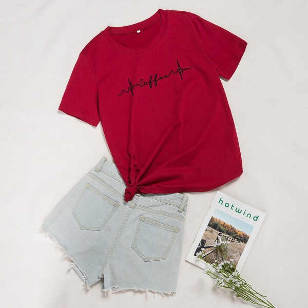 

Letter Graphic Round Neck Tee, Burgundy