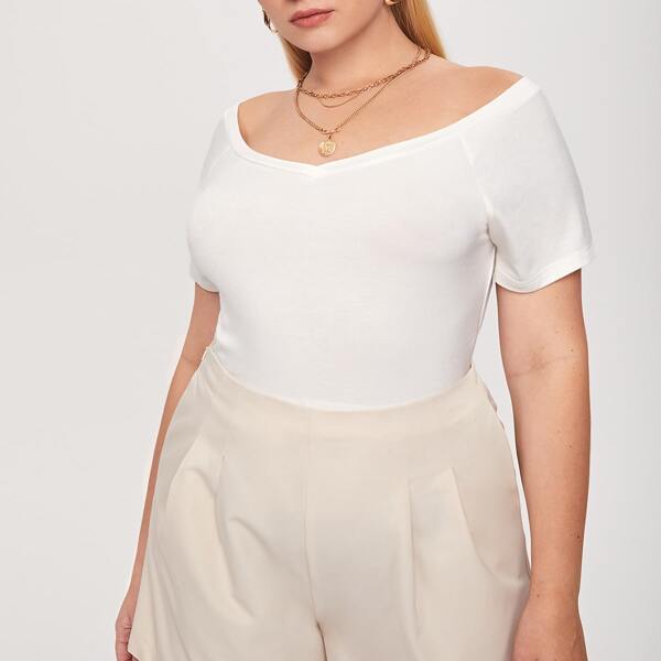

Plus Off Shoulder Solid Top, White