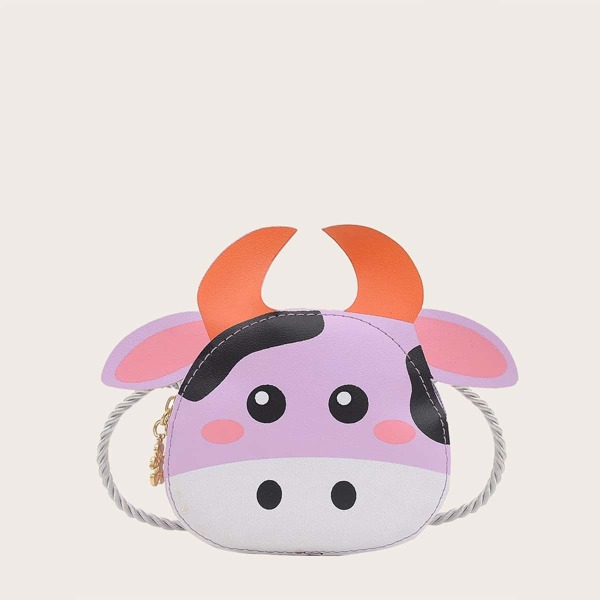 

Girls Cartoon Cow Design Crossbody Bag, Purple
