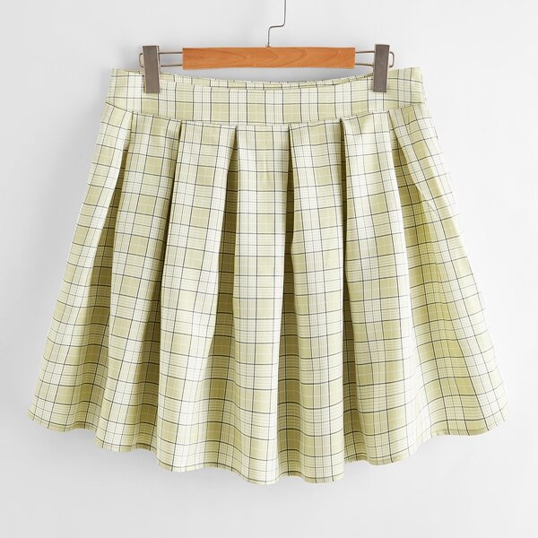 

Plus Plaid Pleated Skirt, Lime green