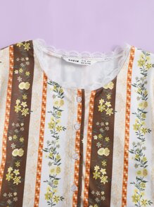 SHEIN 女孩蕾絲邊花卉圖案T恤 - 彩色 - 查看 3